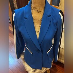Nicole  Miller Royal Blue Women's Tailored Blazer with Contrast Stripes